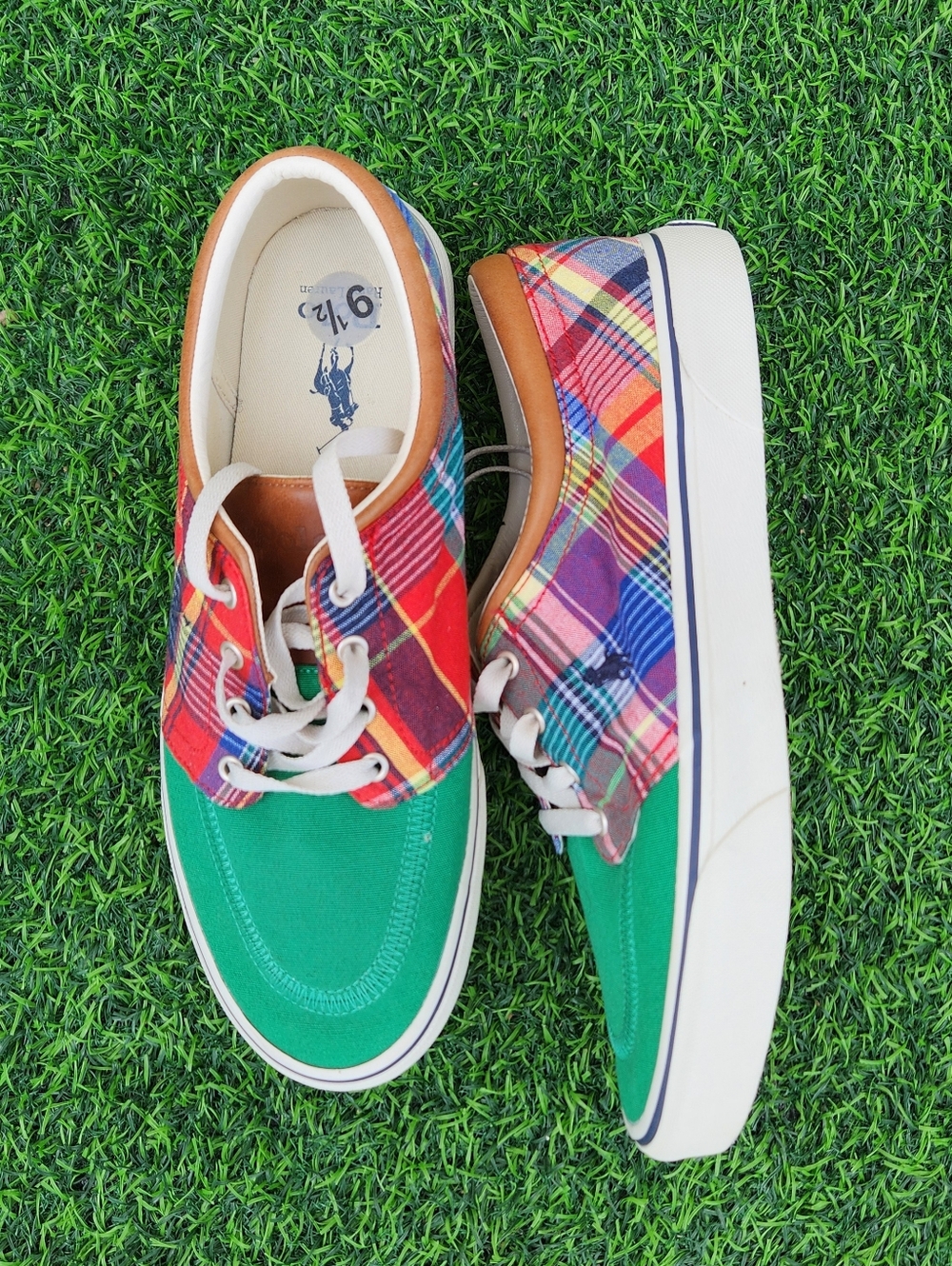 Men's Polo Ralph Lauren Faxon X Shoes ~ Plaid Canvas/Green ~ Size 9.5
